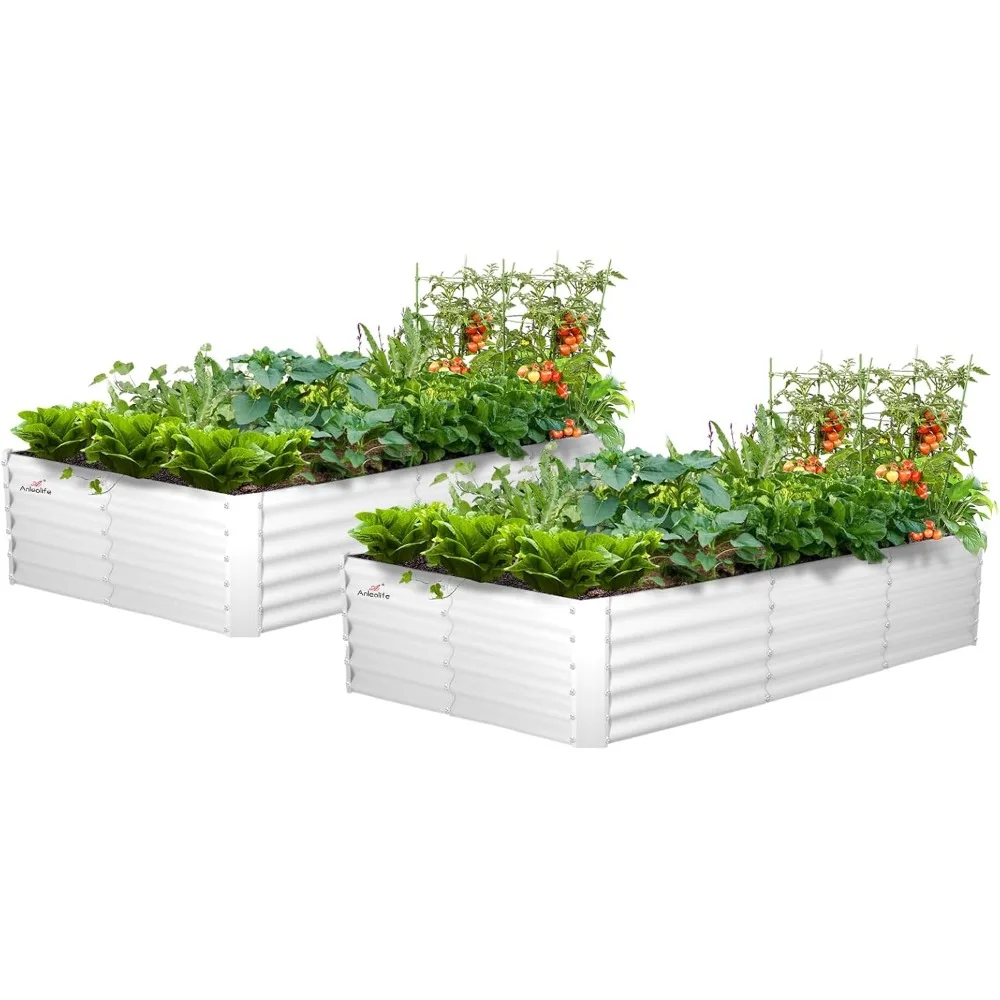 

A ANLEOLIFE 2 Pcs 8X4X1.5 ft Rectangular Galvanized Raised Garden Beds Outdoor for Planting Vegetables Flowers Herb, Antique Whi