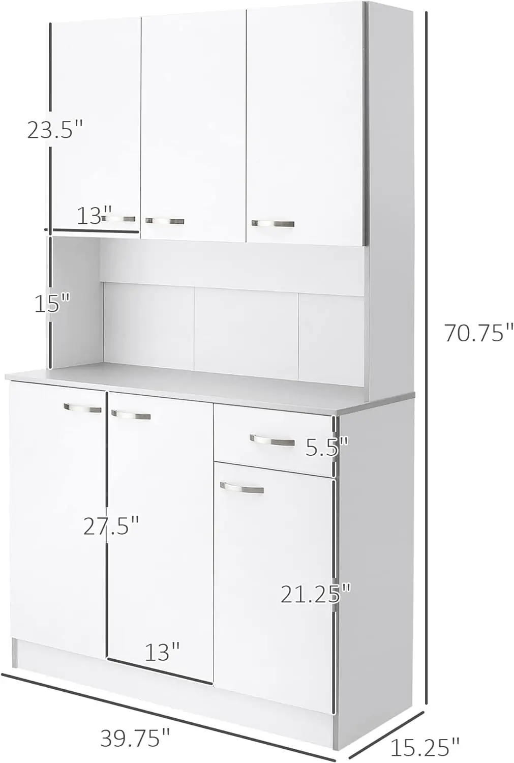 Homcom 71 "berdiri bebas prasmanan dengan kandang, lemari penyimpanan dapur, Dapur, dengan 6 pintu, 3 rak yang dapat disesuaikan, dan laci untuk