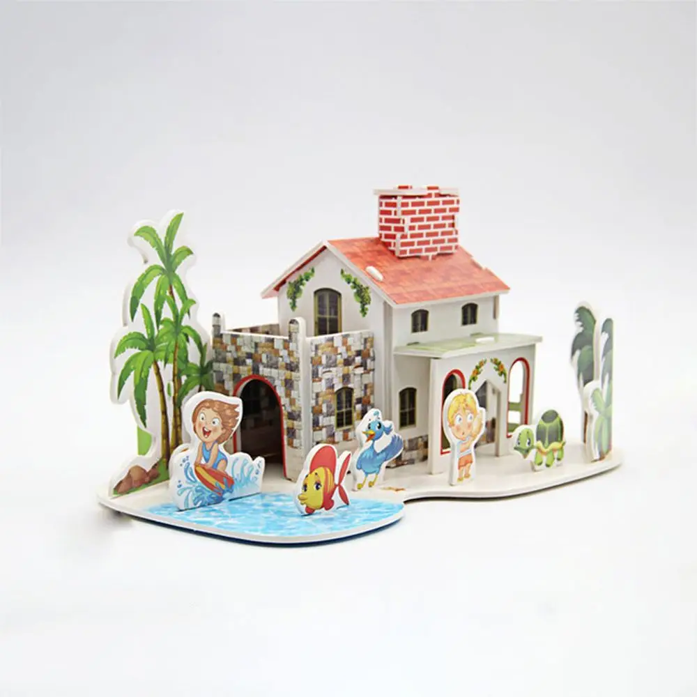 Paper Model Kids Cartoon Puzzles DIY Handmade Early Learning Toys 3D Stereo Puzzle House Building Model Amusement Park Model