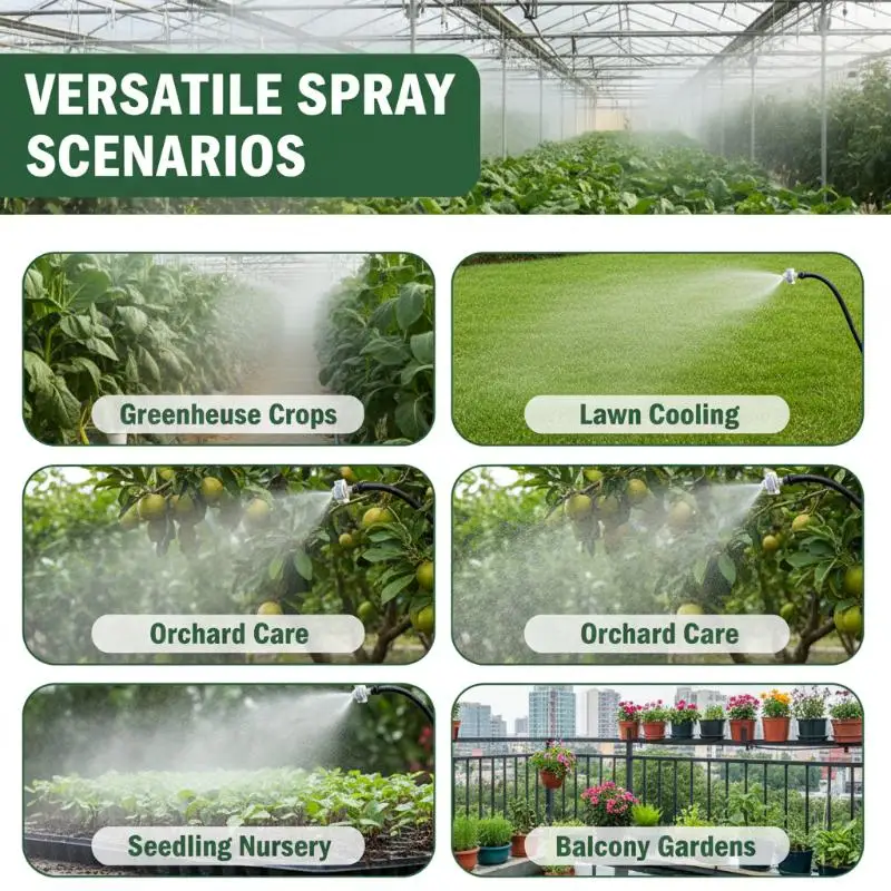 10pcs 1/4 Inch Light Green Mist Spray Nozzle With Connector For Garden Greenhouse Watering Cooling