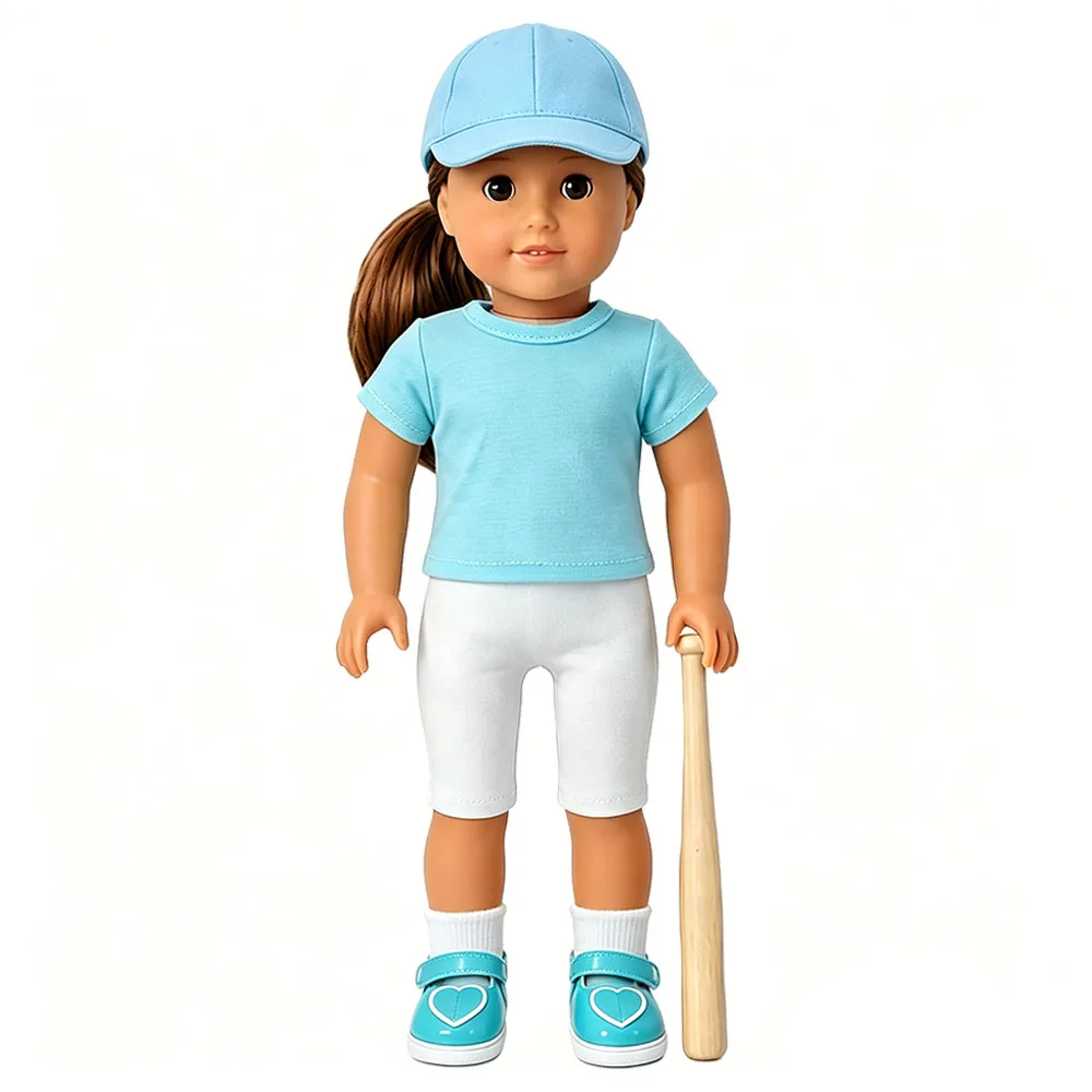 Doll Clothes T-shirt+Pant Shoes Sock Hat For 18Inch American Doll&43Cm Baby Doll Sport Accessories Baseball Sets Girl's Toys
