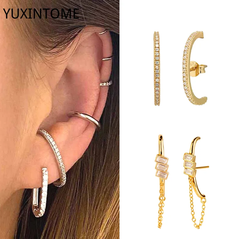 

925 Sterling Silver Needle Minimalist Crystal Stud Earrings for Women Piercing Earring Party Luxury Jewelry Fine Accessories