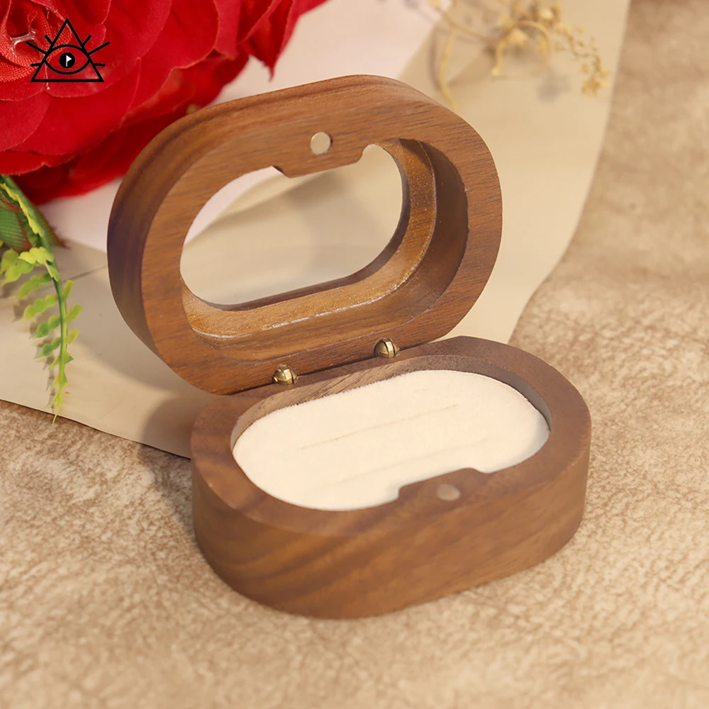 Solid Walnut Earrings Jewelry Ring Accessories Jewelry Storage Box Oval Window Acrylic Marriage Proposal Ring Box