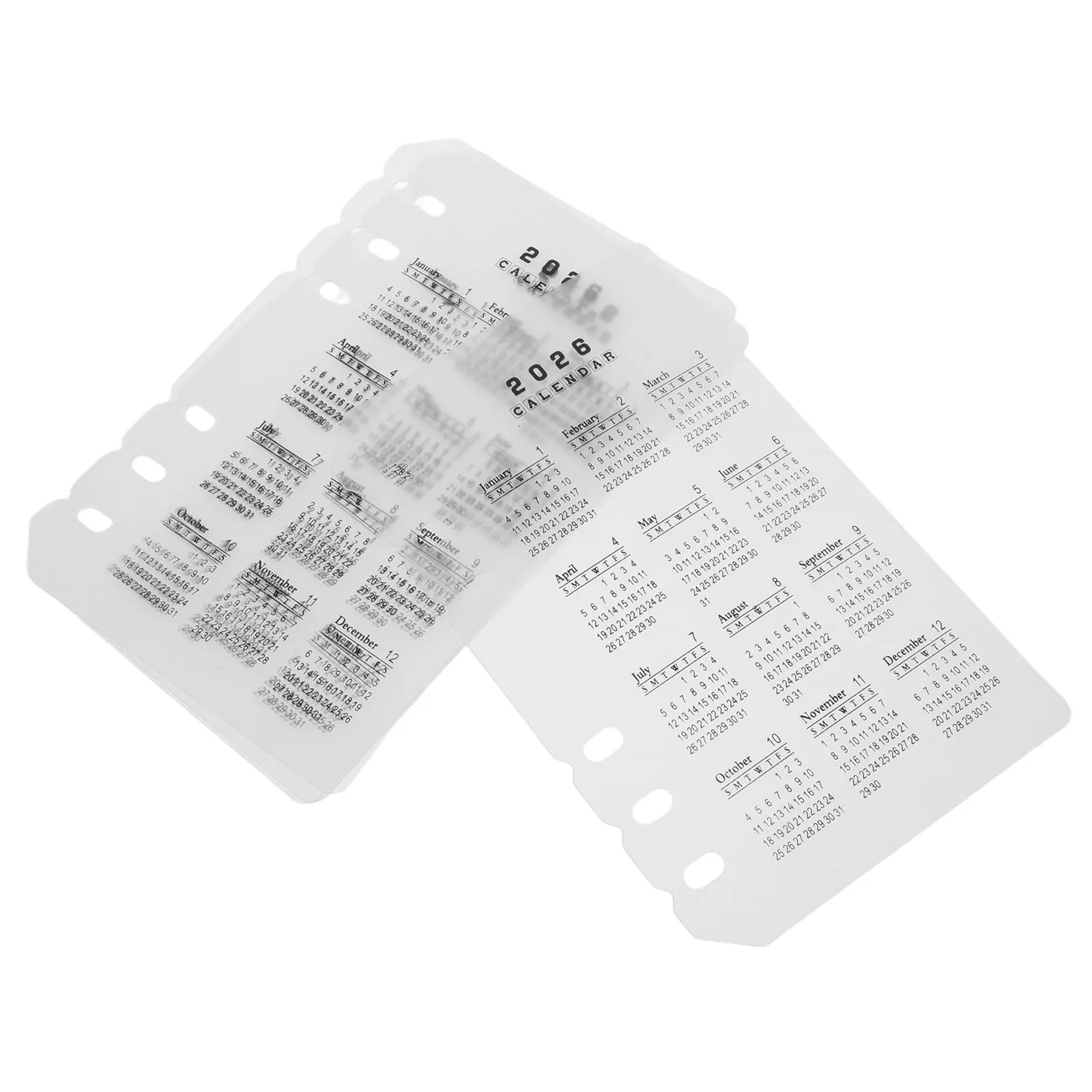 

4Pcs Frosted Plastic Binder Dividers Transparent Matte A6 6-Hole Calendar Inserts for 2026 Date Organization Planners Notebooks