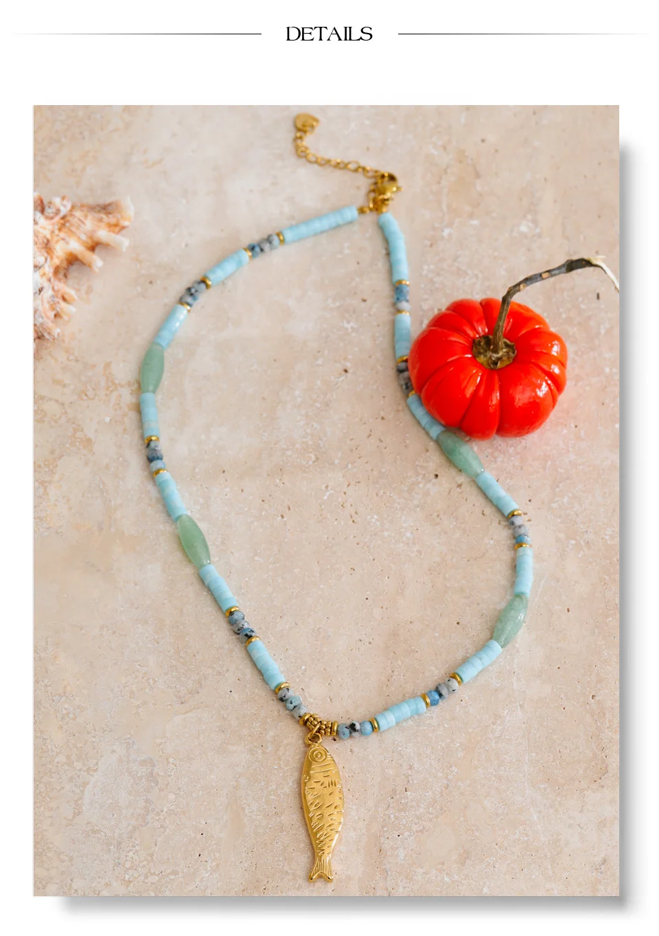 Yhpup Neue Natürliche Aventurin Stein Kette Fisch Halskette Anhänger Edelstahl Sommer Handgemachten Schmuck Geschenk Empfehlen – Detail 10