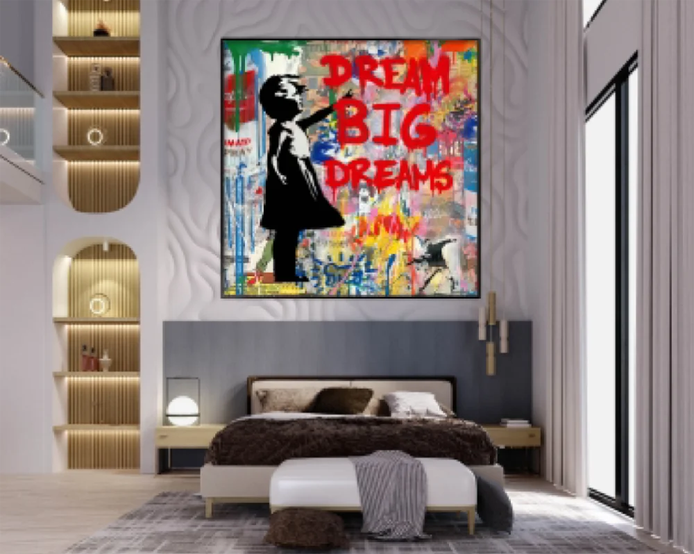 Custom Modern Textured POP Art Street Banksy Graffiti Handmade Canvas Oil Painting for Home Office Hotel Wall Decor