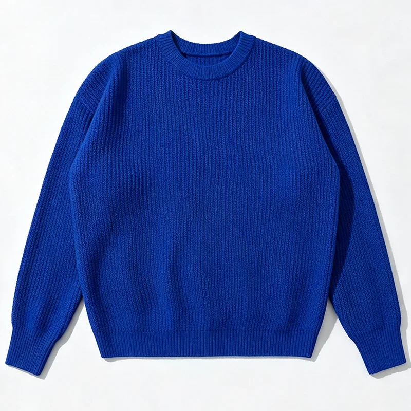 Herren Einfarbiger Strickpullover Frühling Herbst Lässige Mode Gerippte Textur Langarm Lockerer Rundhals-Strickpullover – Detail 38