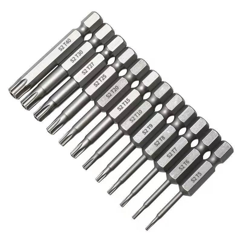 1Pcs Torx Screwdriver Bit 1/4\'\' Hex Shank S2 Alloy Magnetic 6 Point Star Head Screwdriver Set Electric Screw Driver With Hole