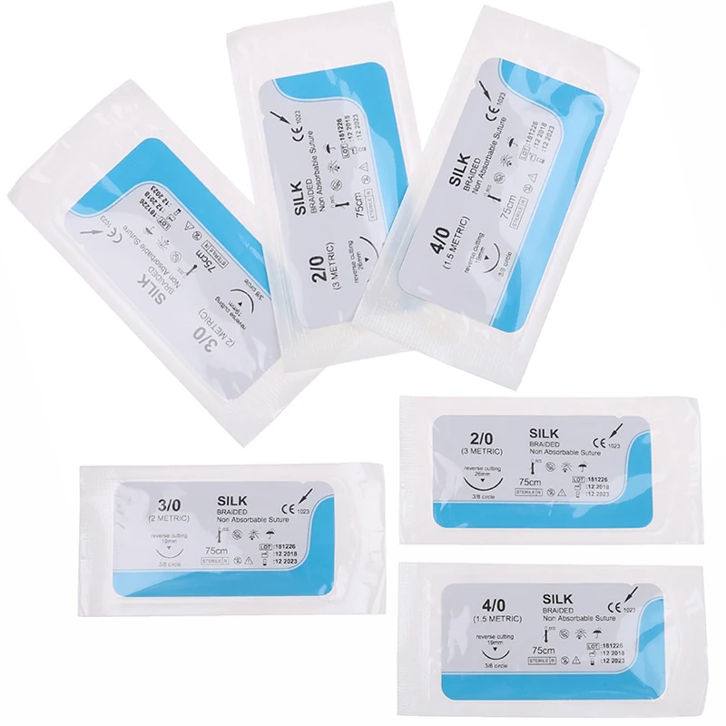 12PC 2/0 3/0 4/0 Dental Surgical Needle Suture Silk Medical Thread Suture Surgical Practice Kit For Medical Surgical Suture Tool