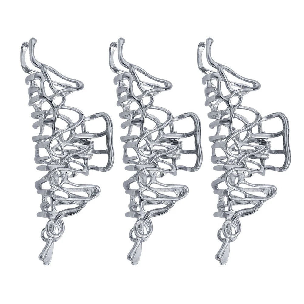

3pcs Hairpin Alloy Clasp Stylish Hollow Barrette Thick Long Hair Jaw Clip Bath Home Use Dust Waterproof Hair Trinket