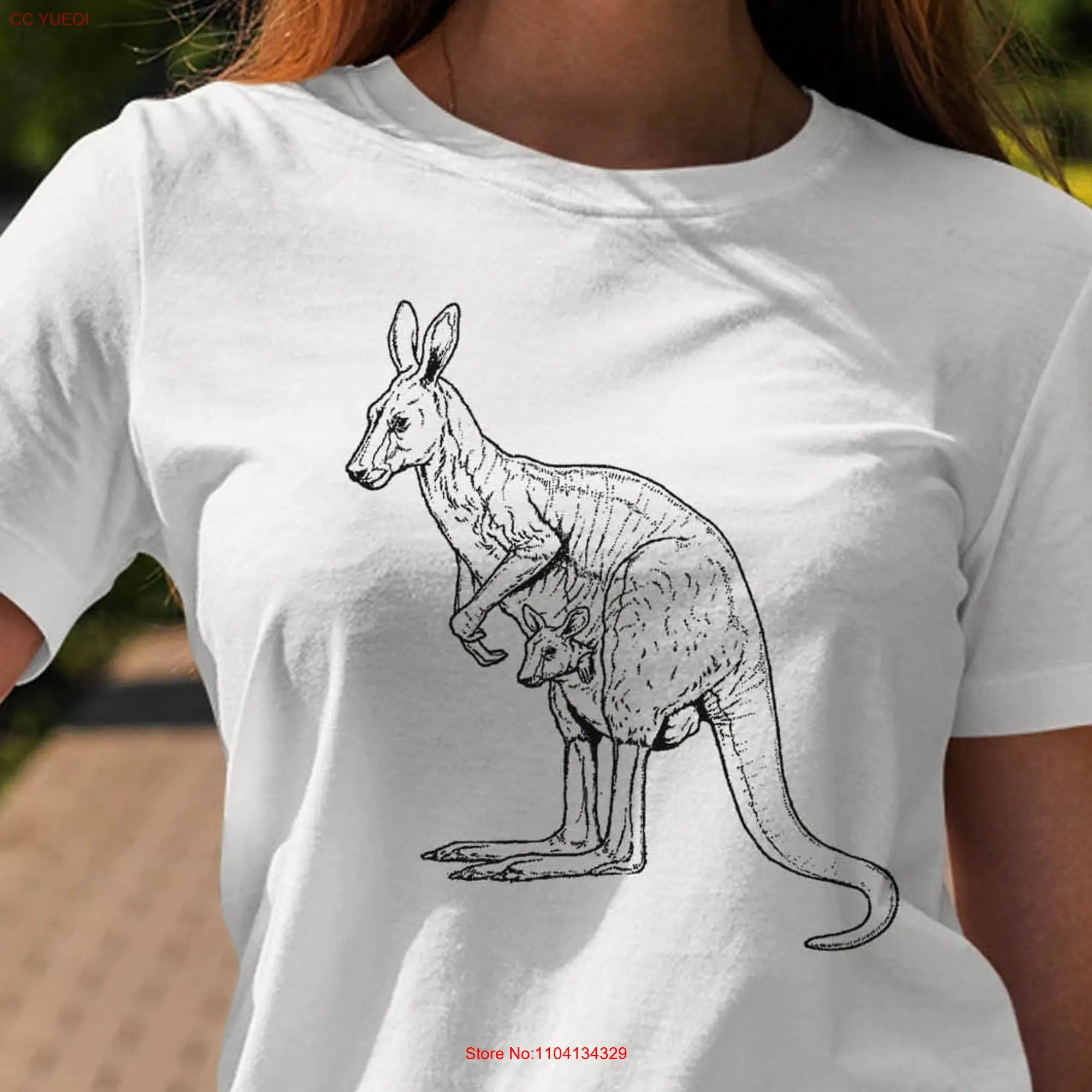 Moon Mouse Apparel Kangaroo and Joey Adult Cotton Crew T Shirt long or short sleeves