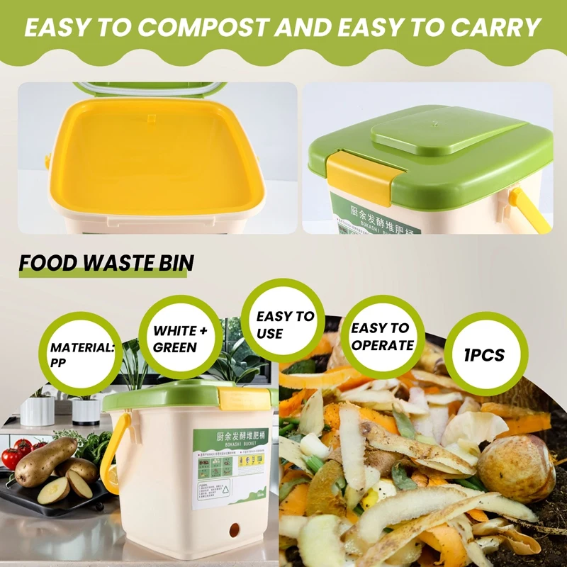 12L Compost Bin Recycle Composter Aerated Compost Bin PP Organic Homemade Trash Can Bucket Kitchen Garden Food Waste Bins