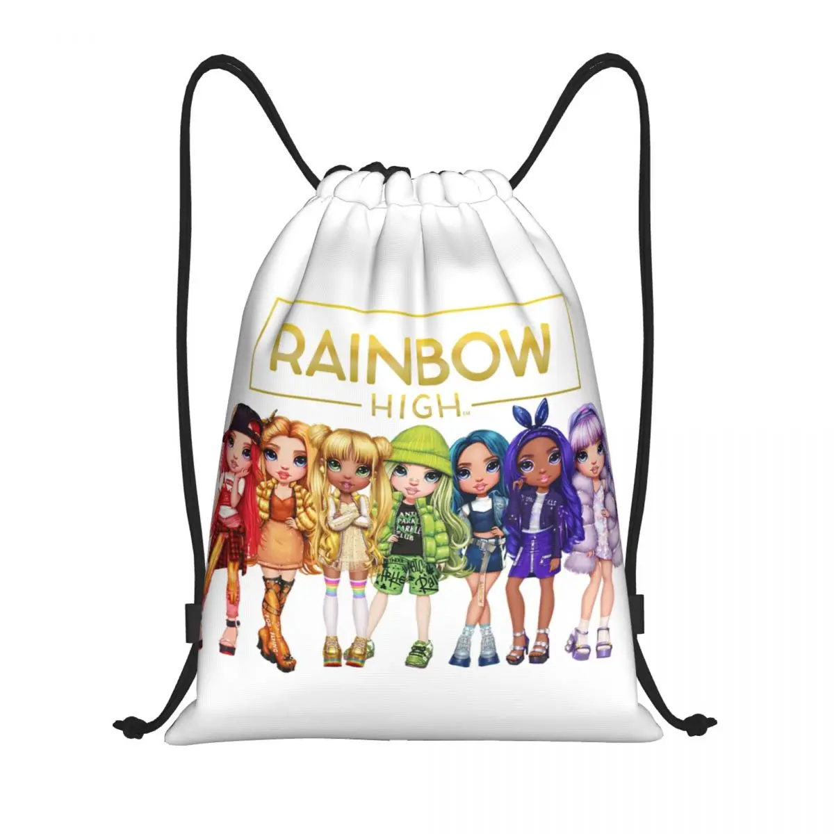 Anime Cartoon Tv Rainbow High Drawstring Backpack Women Men Gym Sport Sackpack Foldable Training Bag Sack