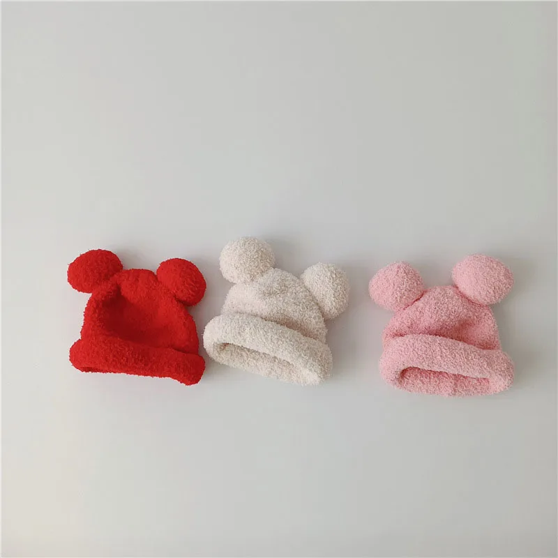 Winter Plush Baby Hat Kids Beanie With Ear Newborn Baby Bonnet Cap 2023 Solid Color Kids Hats Newborn Photography Accessories