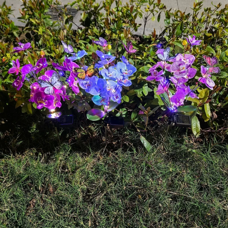 Solar LED Phalaenopsis Orchid Stake Lights Artificial Flower Waterproof Outdoor Landscape Lamp Courtyard Garden Lawn Decoration