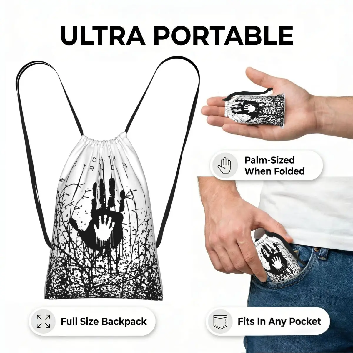 In The Forest Death Stranding Game For Fans Drawstring Backpack hiking cycling Bag Lightweight Foldable Storage Drawstring Bag