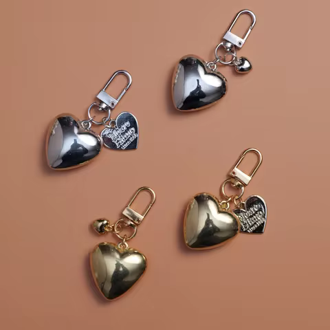Y2K Big Small Silver Color Acrylic Heart Keychain Classic Love Key Ring For Women Men Bag Airpods Decoration Handmade Jewelry