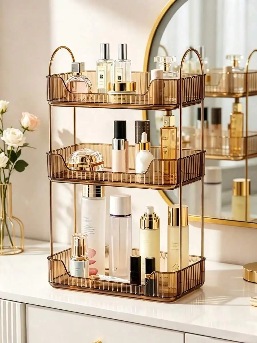 1pc Multi-Layer Bathroom Storage Rack, Nordic Style Plastic Cosmetic Organizer, Luxury Bedroom Shelf, Vanity Tabletop Perfume An