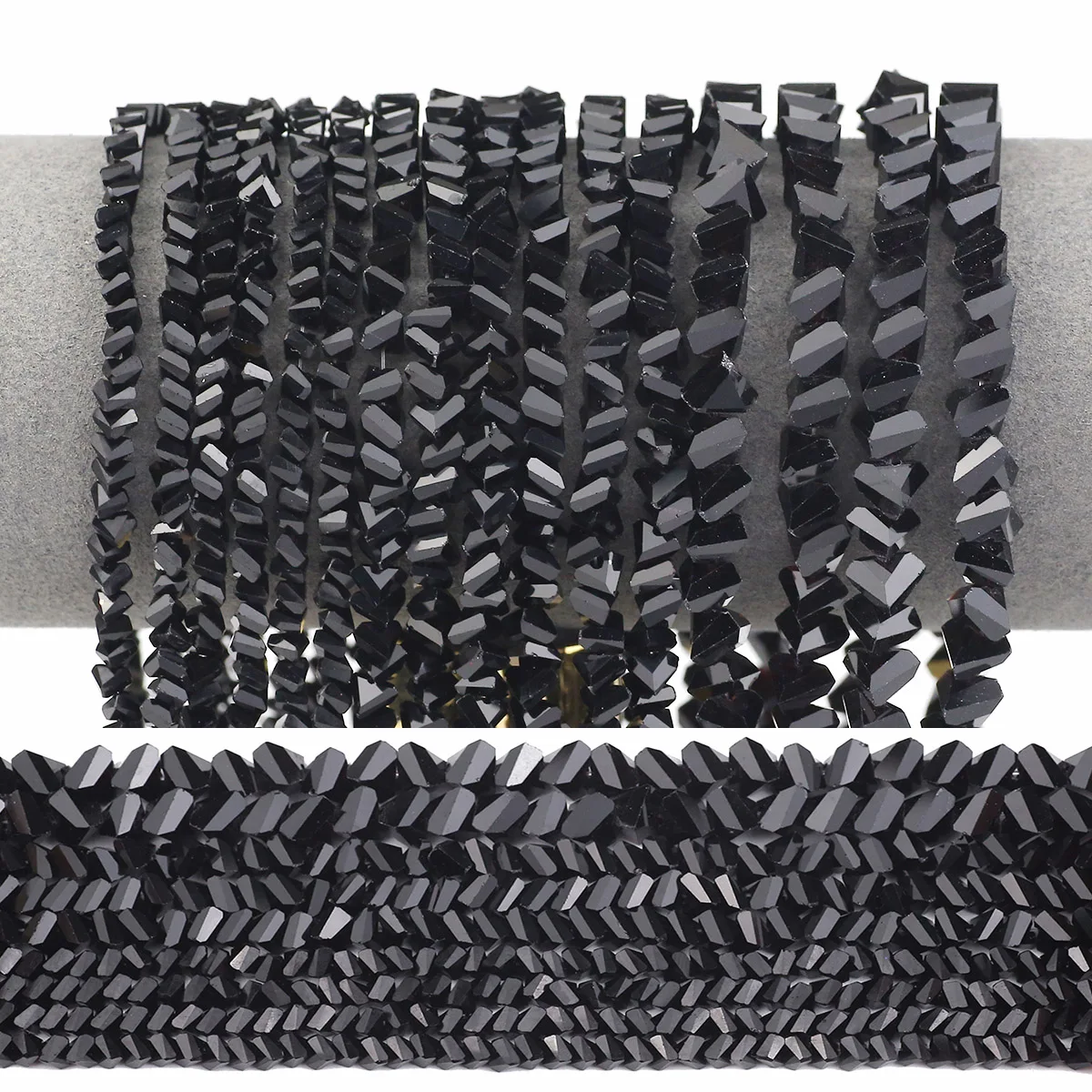 3 Stränge, ca. 90–130 Stück, 4/6/8 mm, dreieckige schwarze österreichische Kristallglas-Abstandsperlen für Schmuckherstellung, DIY-Armbänder, Halsketten