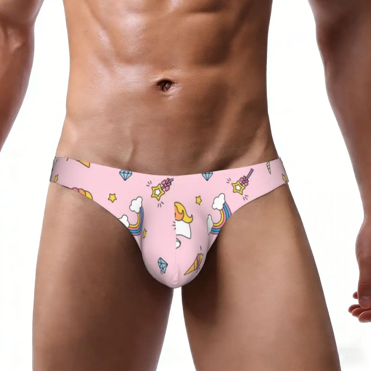 Men Bikini Briefs Unicorn Rainbow And Magic Pattern Male Underwear Breathable Underpants