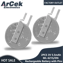 2PCS Brand New Original for Panasonic 3V 5.5mAh ML621 ML621S ML-621S/DN Rechargeable RTC Battery with Pins Plug Camera Computer