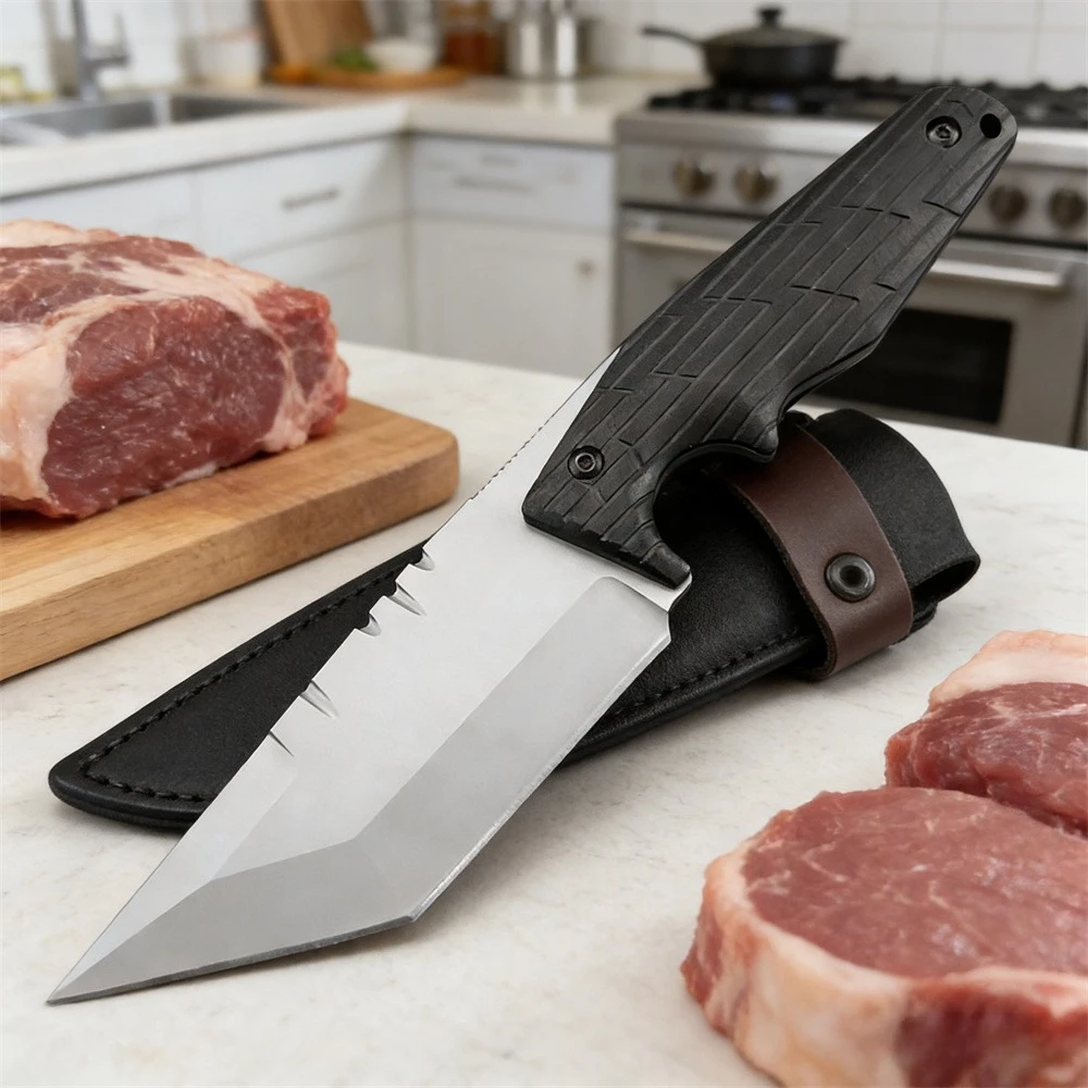 

Новый домашний кухонный нож с ножнами, лезвием 7Cr13Mov и ручкой G10, повседневные бытовые ножи, прочный нож для резки мяса, рыбы