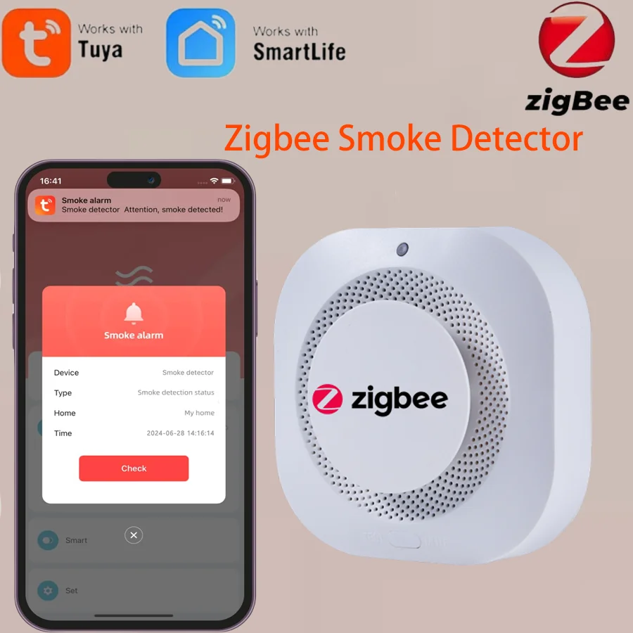 1PCS Tuya Zigbee Smoke Sensor Fire Alarm Detector Home Security Alarm Smoke Sensor Should Work with Tuya Zigbee Hub