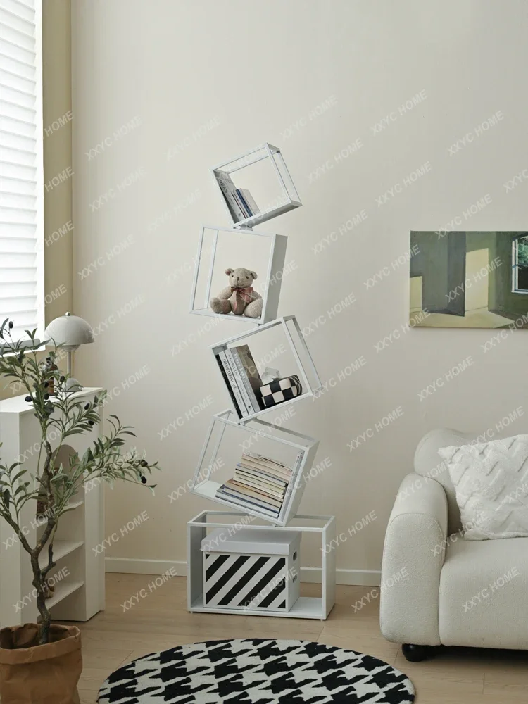 HHLiving Room Creative Bookshelf Floor Corner Art Vertical Small Bookcase Corner Small Shelf