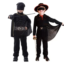 Movie Character ZORRO Cosplay Costume Kids Halloween Role Play Outfits with Headwear Eye Patch Alain Delon R.I.P.