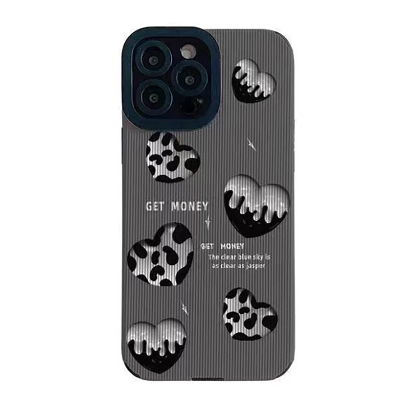 

Painted Cream Heart Phone Case For Iphone 16 15 14 13 Pro 12 11 Max Plus 16Pro Stereo Embossed Phone Case Silicone 15Pro X Cover