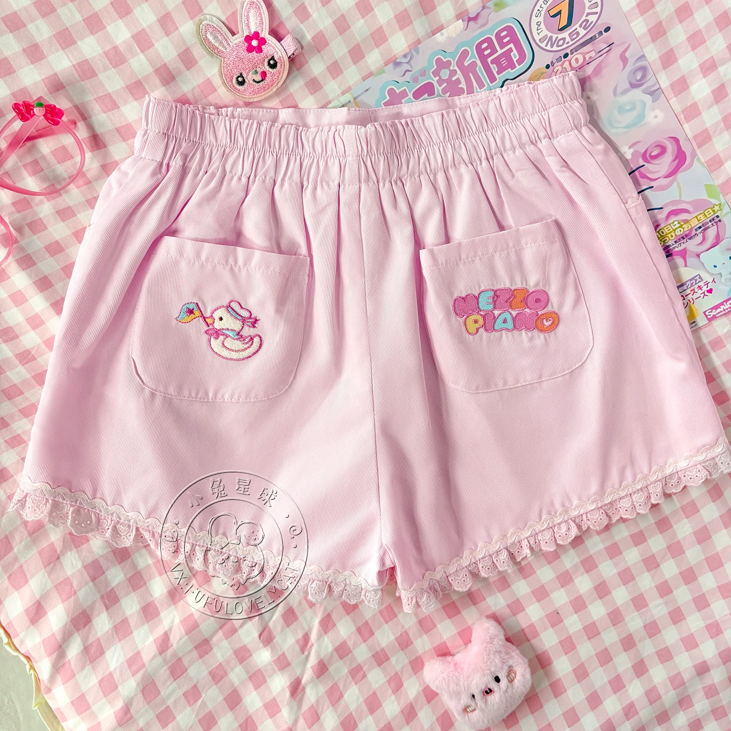 Pantaloncini Kawaii originali per ragazze giapponesi Studente Y2K Pantaloncini in vita elastica con ricamo a fumetti Pantaloncini casual quotidiani carini per figlia