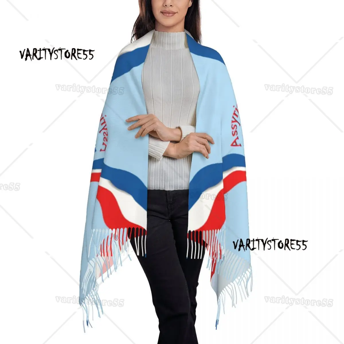 Luxury Assyrian Suryoyo Flag Tassel Scarf Women Winter Warm Shawls Wraps Ladies Aram Ancient Scarves