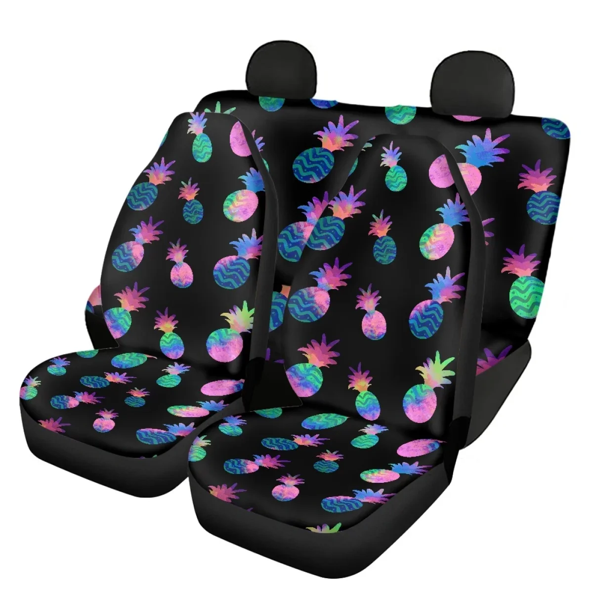 Colorful Pineapple Cartoon Design Car Seat Cover Sets for Women Easy to Install Clean Car Seat Cushion Covers Universal Nonslip