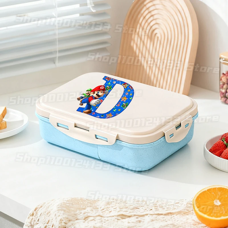 Bonitas fiambreras Marioed para niños, juego con letras A-Z, estampado de Anime, fiambrera separada para hombre, caja Bento portátil para Picnic escolar para niños y estudiantes