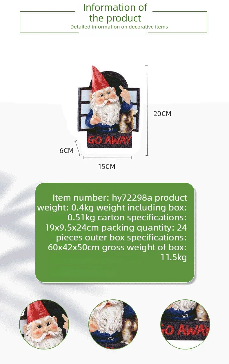 

1PCS Rude Middle Finger Gnome Figurine Resin Angry Wacky Garden Statue Home Wall Tree Hanging Decor Go Away Guardian Gnome