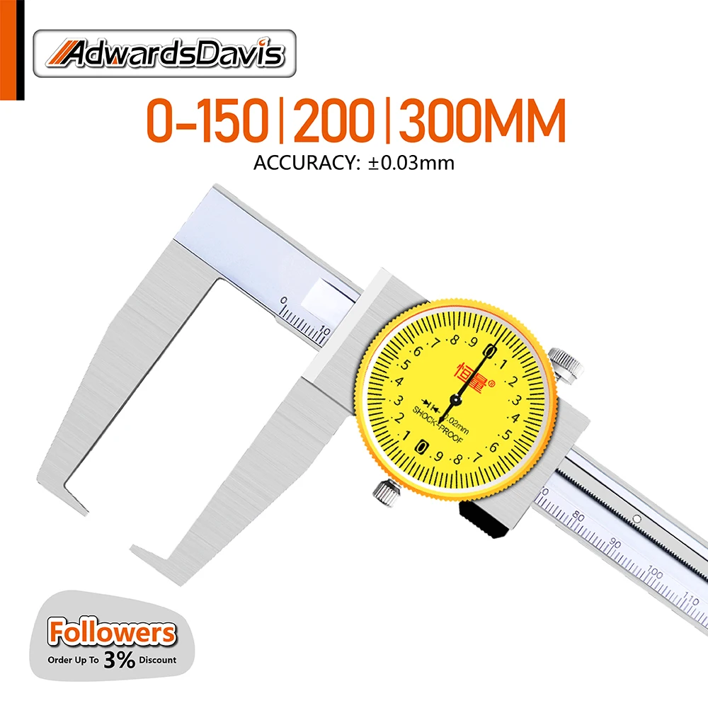 

0-150mm 0-200mm 0-300mm Flat Head Outer Groove Pointer Type With Watch Caliper 4CR13 Stainless Steel Measurement Tools 0.02mm