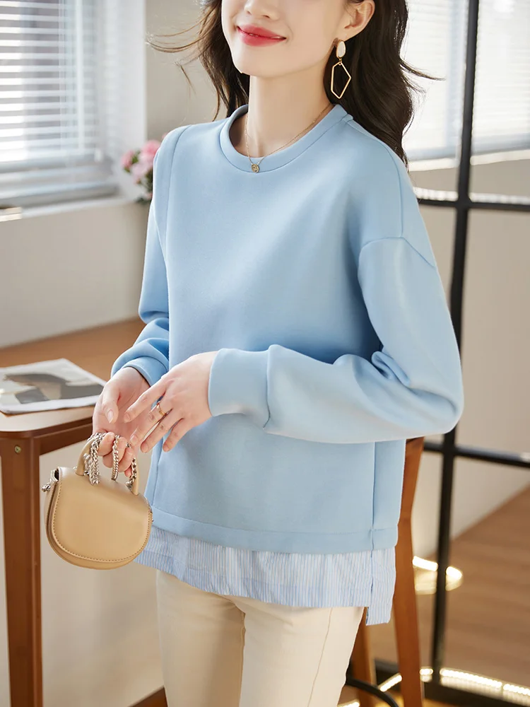 New Long Sleeve O-Neck Women Blouse Spliced Blouse Shirt Women Tops Blouses Shirts Blusas Para Mujer Camisas Blusa Blouses M449