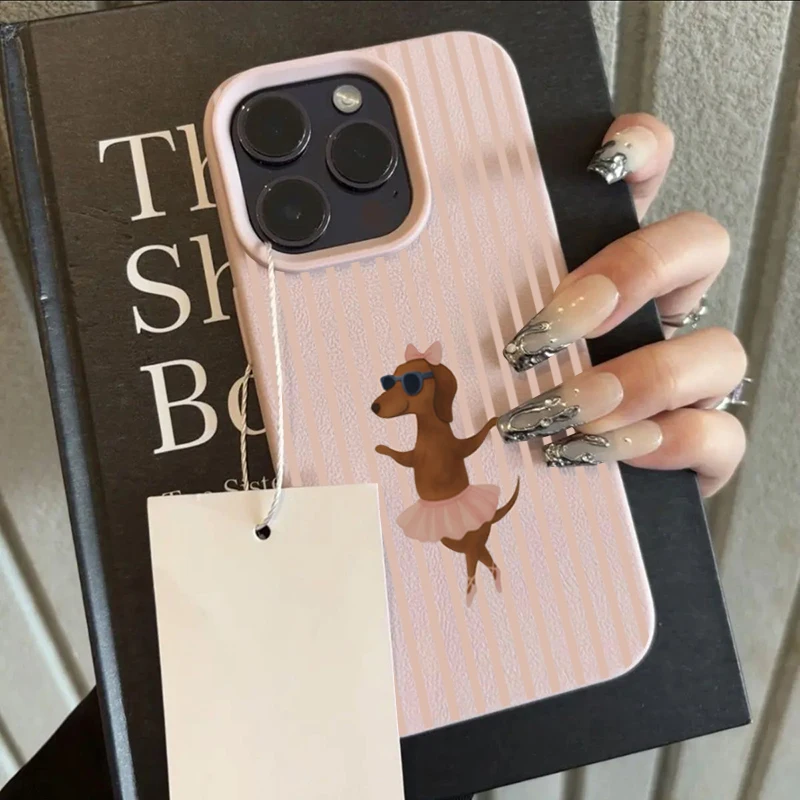 Striped Ballet Sausage Dog Lichee leather pattern Phone Case For Xiaomi mi 15T X7 F7 X6 M7 X5 M6 F5 X4 X3 Pro Ultra GT NFC 4G 5G