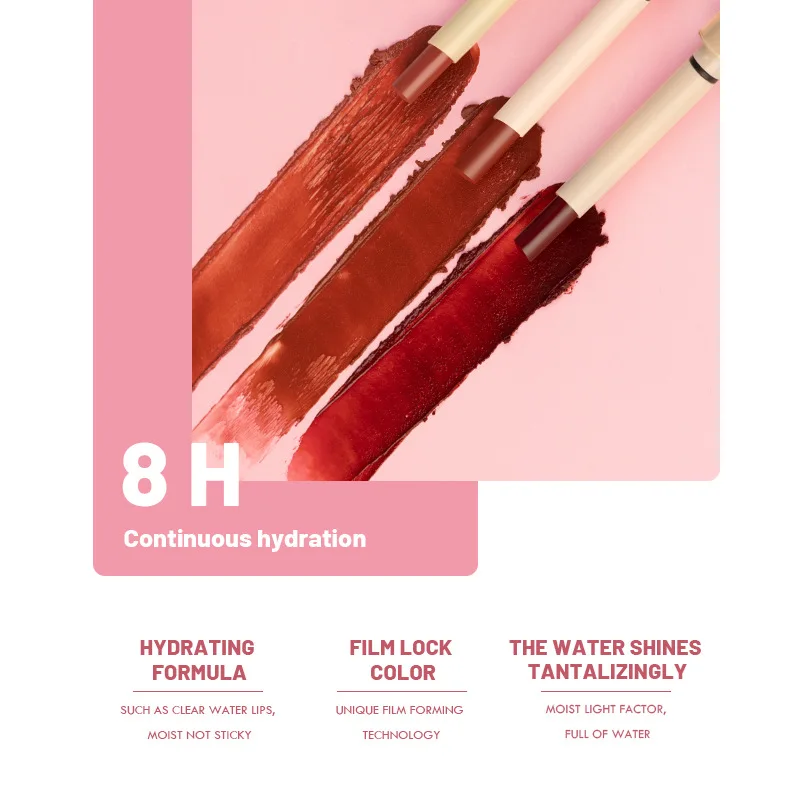High Quality 8 Colors 24 Hour Pigment Mirror Lipstick Lip Gloss Makeup Non-Stick Cup Lasting Nude Red LipGloss Lip Tint Cosmetic