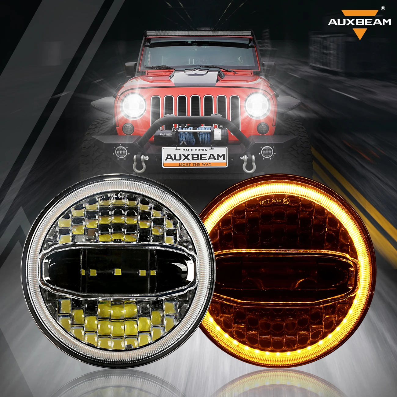 7 Inch H4 LED Headlight 6500LM Hi/Low Beam with Halo Angle Eyes DRL Headlamp Built-in EMC For Jeep Wrangler LJ TJ  Waterproof