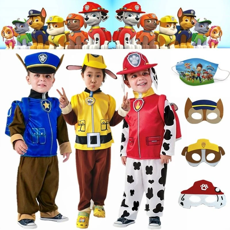 PAW Patrol Cartoon Rocky Rubble Skye Marshall Zuma Chase Cosplay Costume Halloween Purim Kids Birthday Party Gift Fancy Dress