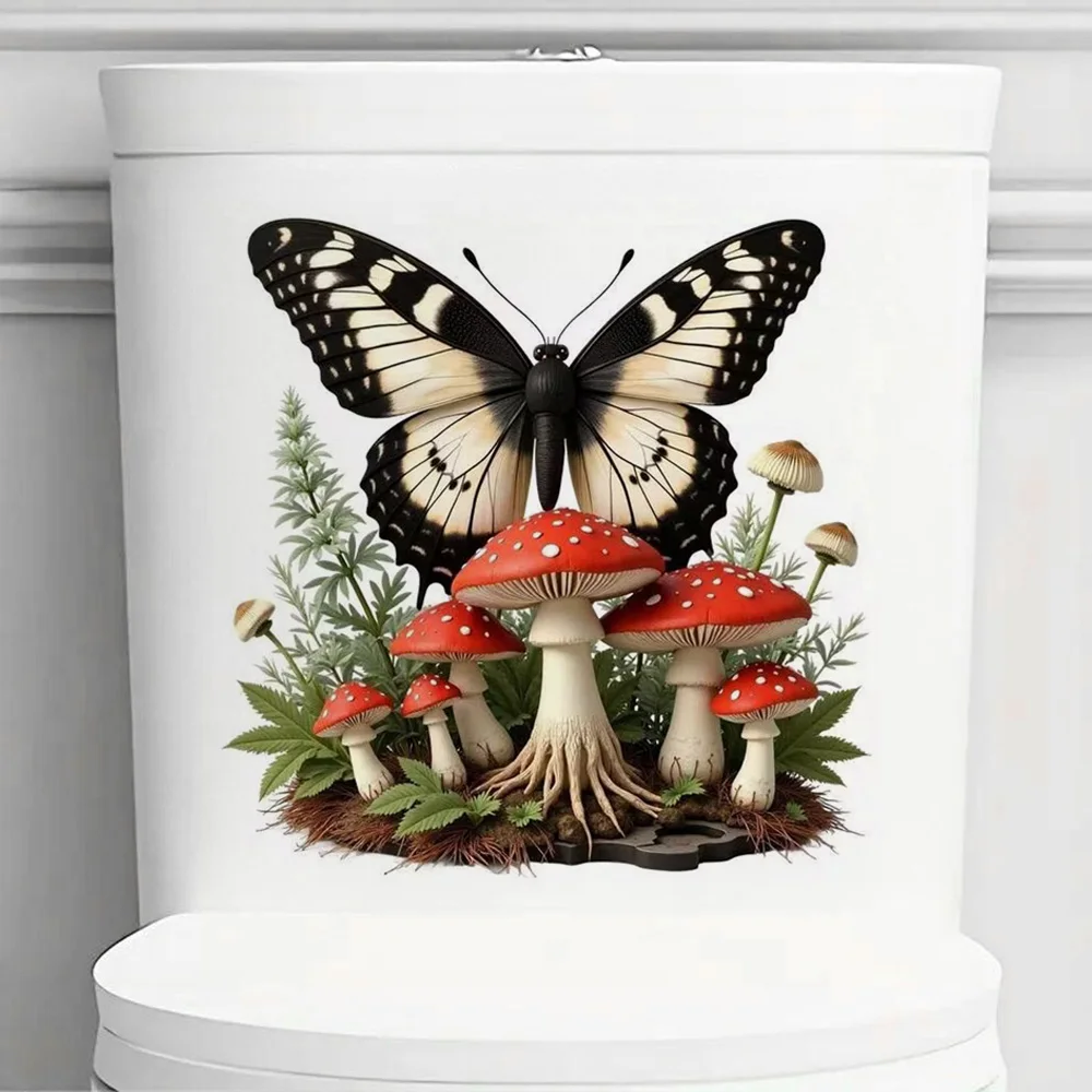 Gorgeous Butterfly and Red Mushroom Self-Adhesive Stickers, Bedroom Entryway Living Room Porch Home Decoration Wall Stickers
