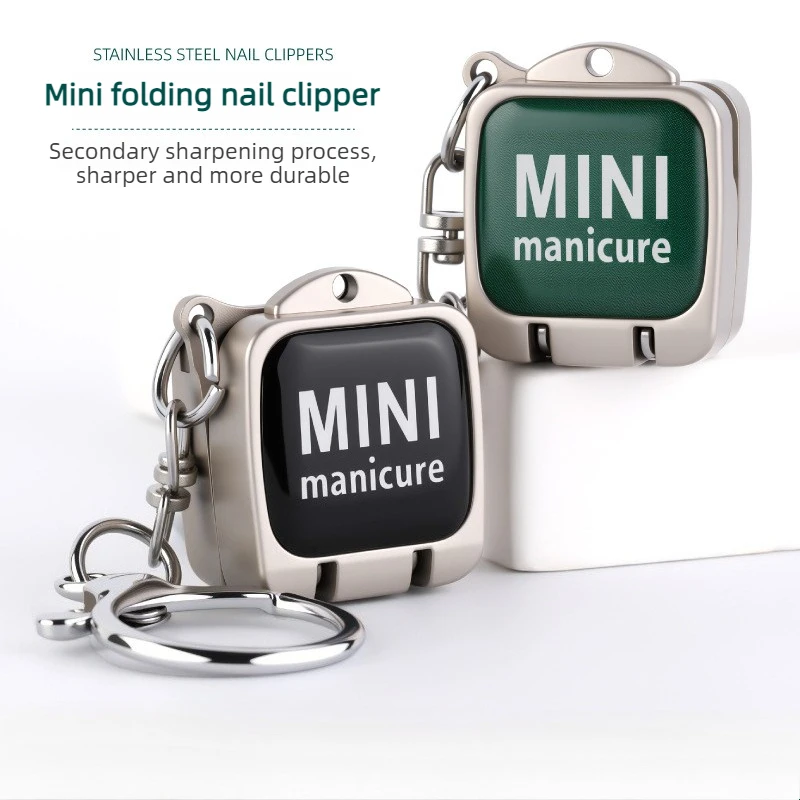 Stainless Steel Folding Mini Nail Clippers Nail Files Flip Cover Keychains Decorative Pendants Nail Scissors Manicure Tool