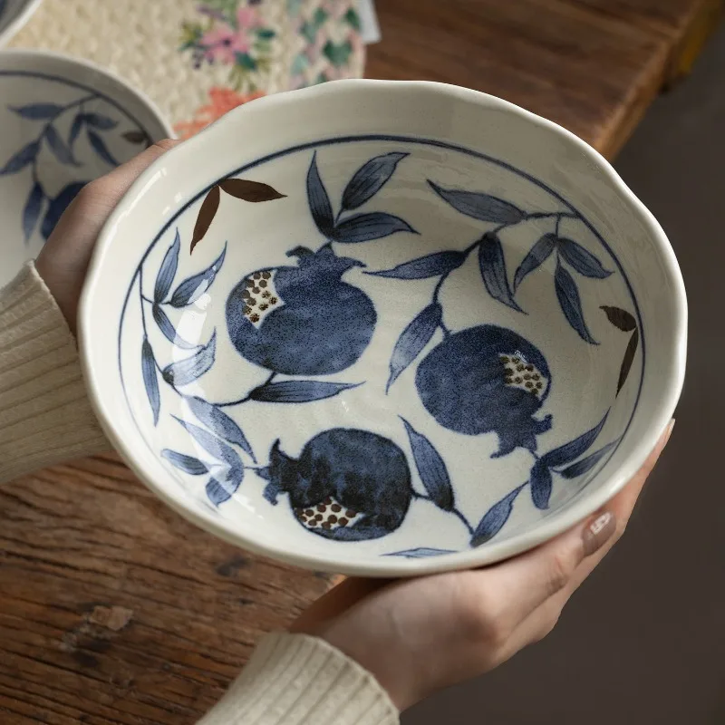 Japanese-Style Mino-yaki Gold Pomegranate Underglaze Tableware, Rice Bowl, Veggie Plate, Soup Bowl, Bone Dish