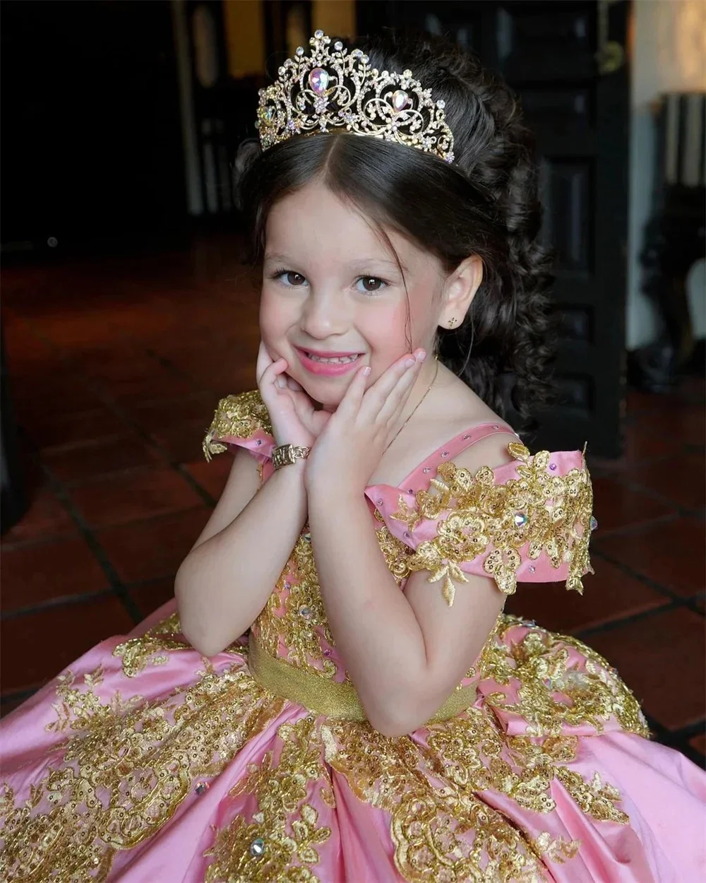 Customized Gold Flower Girl Dresses For Wedding Quality Appliques Classic Princess Birthday Party First Communion Banquet Gown