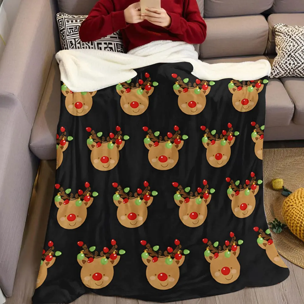Cute Reindeer Christmas Flannel Blanket Perfect for Sofa Office Bed Travel Sleep Read Relax Camping Four Season Use