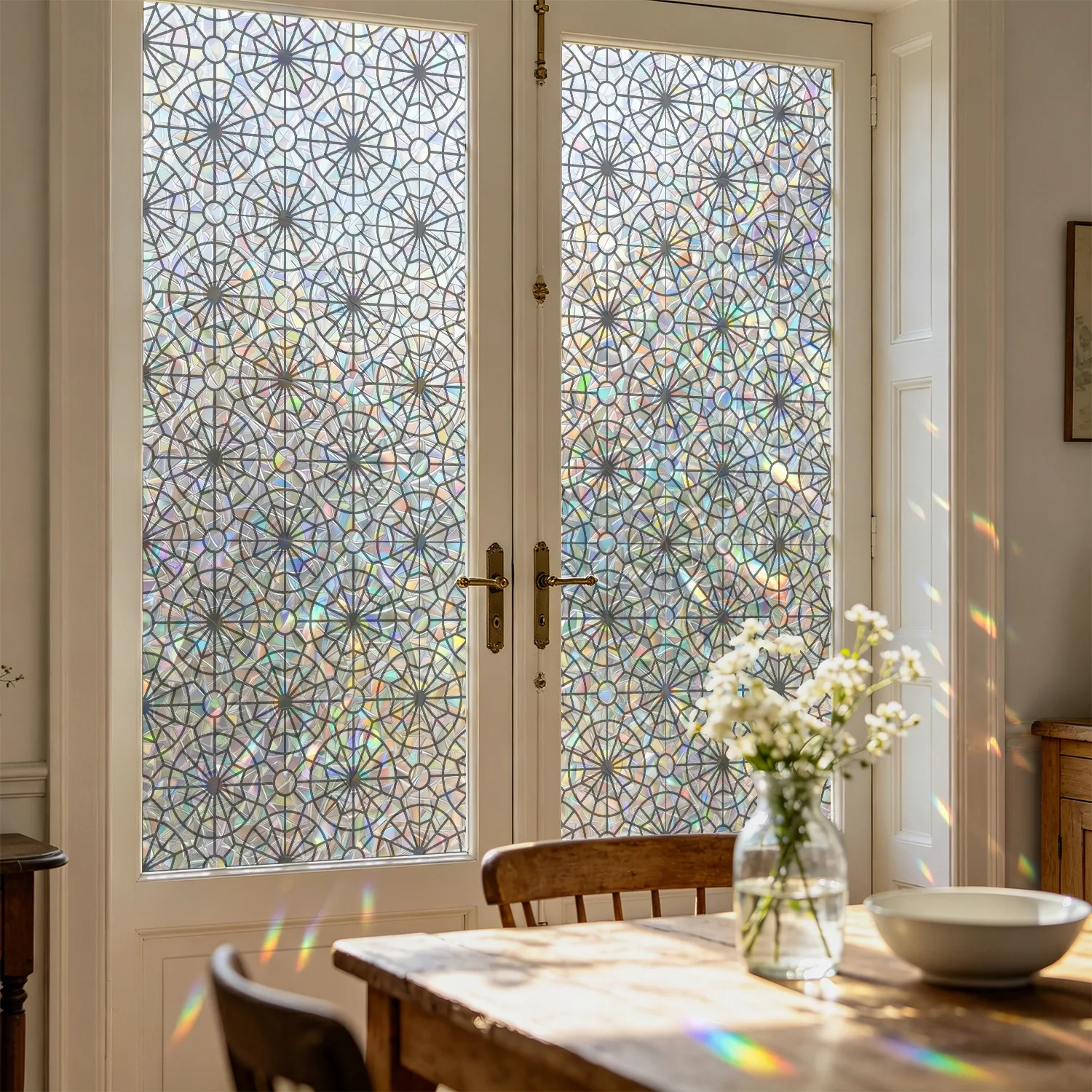 1. Modern Abstract Geometric Static Glass Decal, Glueless Reusable Window Sticker for Home Bathroom Door Decoration