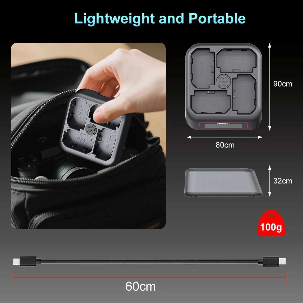 NP-FZ100 Tragbares 4-Slot-Ladegerät PD 45 W Schnellladung für Sony A6600, A6700, A7C, A7III, A7IV, A7RIII/IV, A7SII, FX3, FX30, A1, ZV-E1