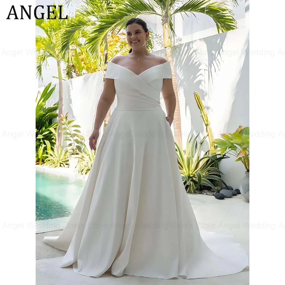 

ANGEL Customized Simple Wedding Dress 2026 A-Line Off-Shoulder Pleats Bridal Gowns White Evening Gowns Lace Up Vestidos De Novia