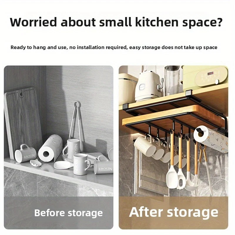 منظم تعليق المطبخ مع خطافات لتعليق الأواني والمقالي مرتب ومريح، حامل المناشف الورقية للمطبخ، حامل غطاء الوعاء #5